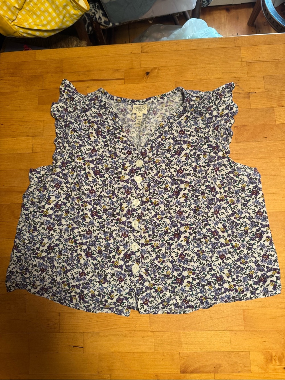 St. John's Bay Purple and White Floral Button-Front Sleeveless Top